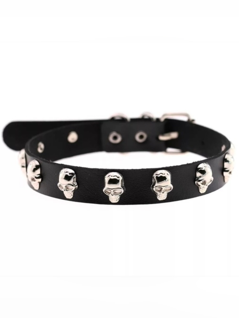 Black Skull Stud Choker Necklace Gothic Punk Collar Adjustable